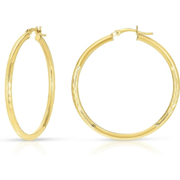 Floreo 10k Yellow Gold 40mm x 2.5mm High Polish and Satin Finish Round Tube Hoop Earrings