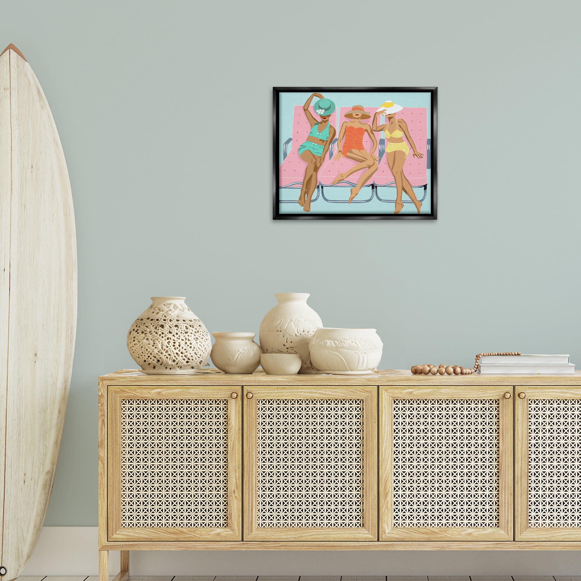 Stupell Industries Glam Beach Friends Novelty Painting Black Floater Framed Canvas Art Print Wall Art, 21 x 17