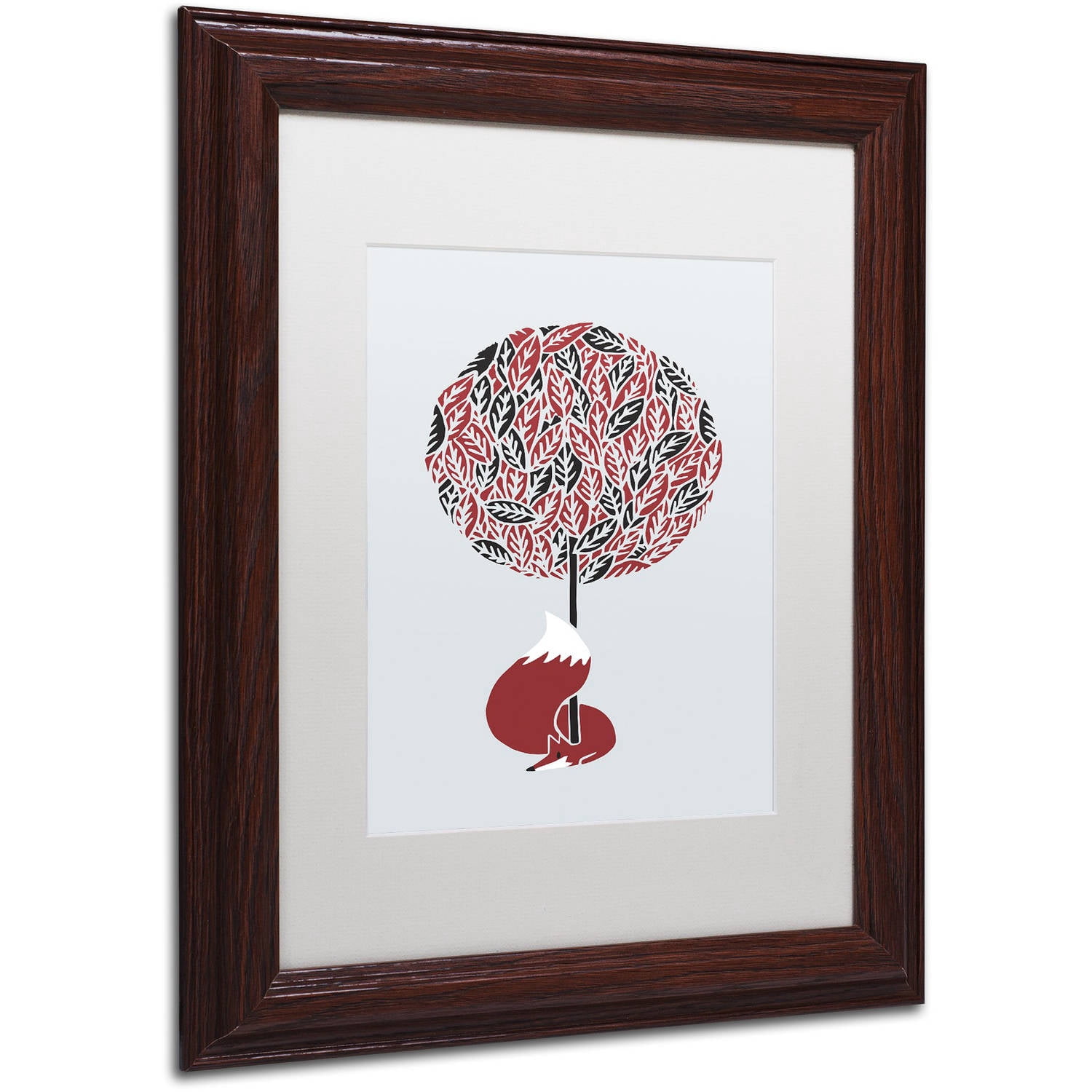 Trademark Fine Art 'Cherry Tree Fox' Canvas Art by Robert Farkas, White Matte, Wood Frame