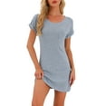thumbnail image 1 of Camisón de punto acanalado para mujer INSPIRE CHIC, camiseta de dormir de manga corta, ropa de dormir casual, camiseta de noche XL azul claro, 1 of 1