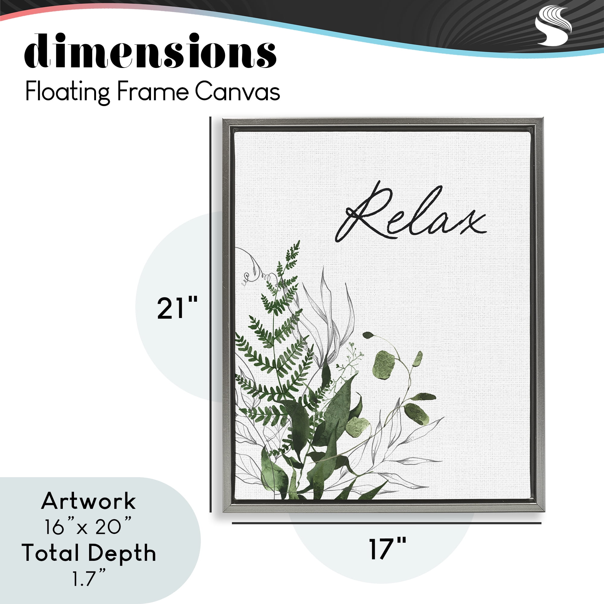 Relax Ferns & Botanicals Gray Framed Floater Canvas Wall Art, design by Lettered and Lined