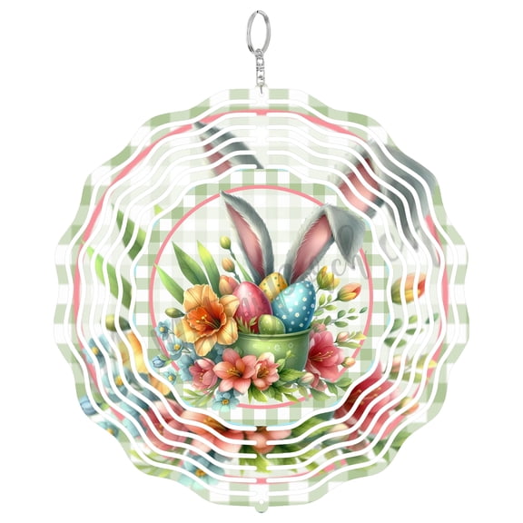 Easter Bunny Eggs Floral 3D Wind Spinner, Spring Holiday Hunt Decor, Kinetic Outdoor Art