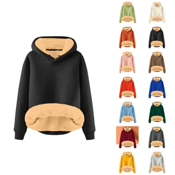 Basic Lined Hoodies for Women 2025 Fall Winter Long Sleeve Thick Hoodie Hooded Sweatshirt Pullover Tops