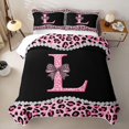 thumbnail image 2 of Manfei Leopard Print Letter L Bow Twin Quilt Set, Rhinestone Twin Coverlet Set for Girls Women, 2 of 7