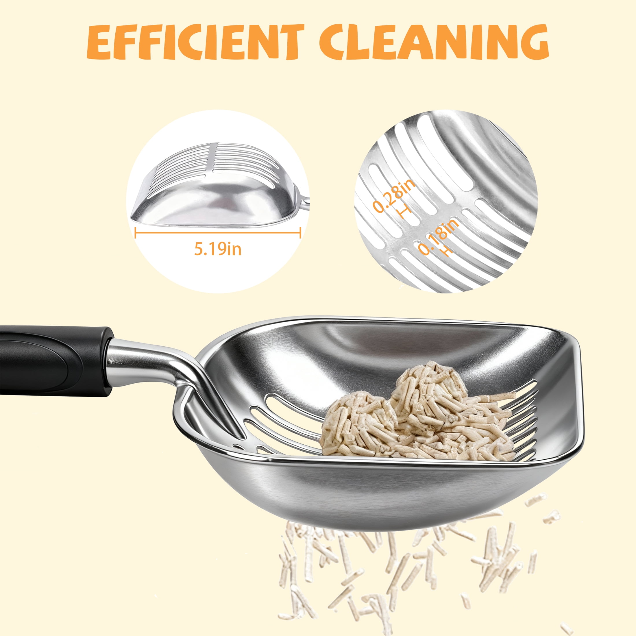 Cat Litter Scoop, Metal Cat Scooper with Deep Shovel and Long Handle, Poop Sifting, Kitty Litter Scooper for Cat Litter Box