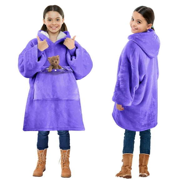 Solaris Deluxe Reversible Fleece Oversized Blanket Sweatshirt with Hood Super Soft Warm Large Plush Sleeved Throws for Kids 7–15 years old