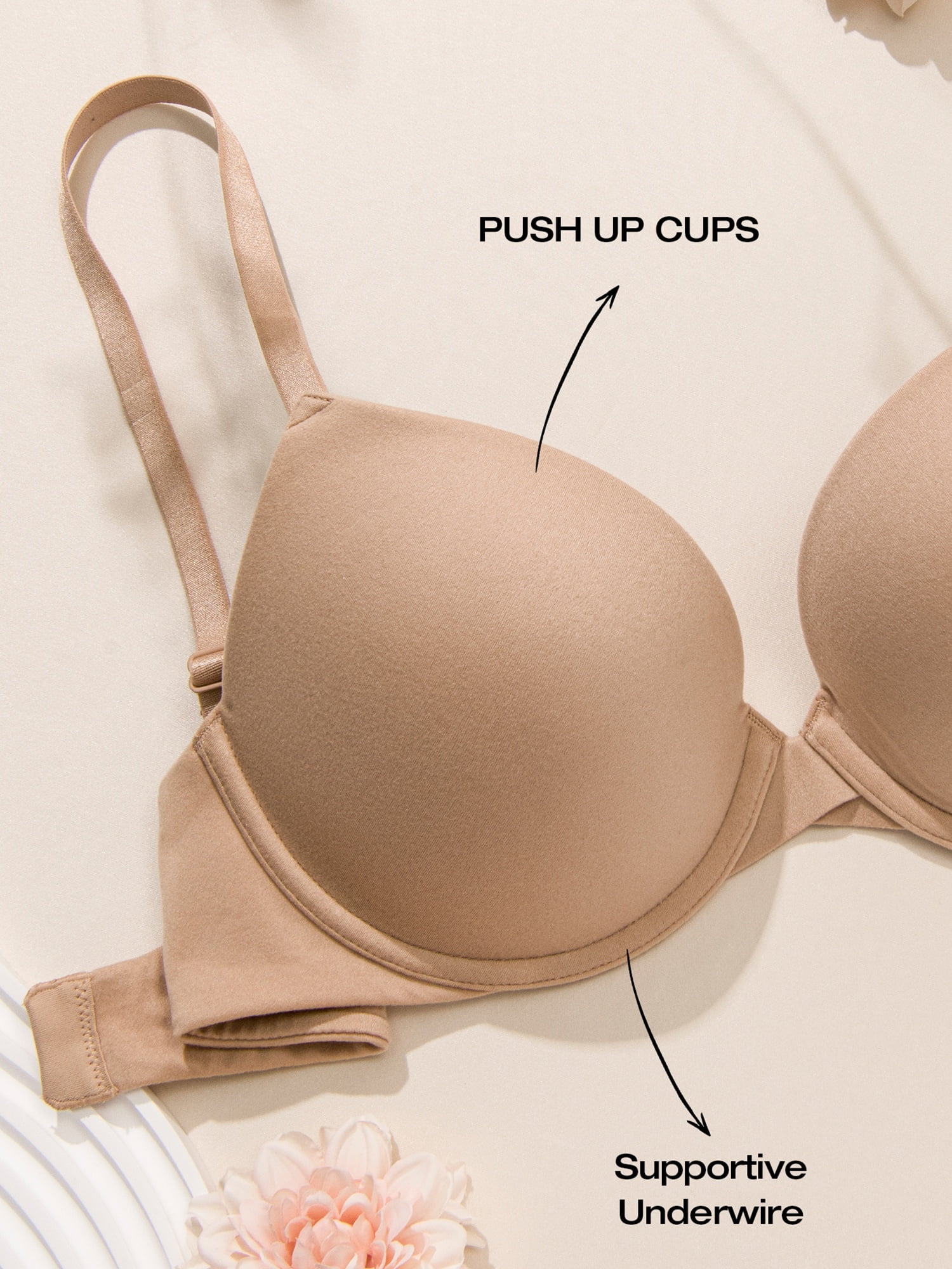 Deyllo Women's Push Up Bra Full Coverage Underwire Support Padded Seamless T Shirt Bra, Nude 38B
