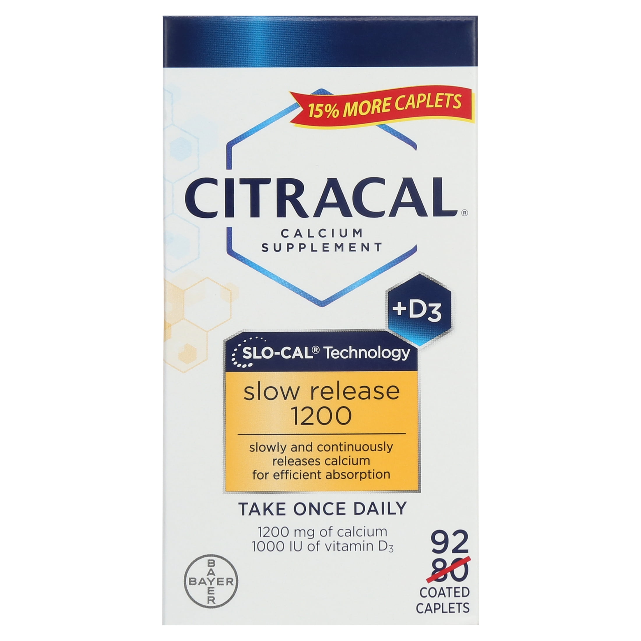 Citracal Slow Release 1200 Calcium With Vitamin D3, Caplets, 92 Count