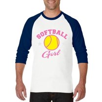 MmF - Mens Raglan Sleeve Baseball T-Shirts, up to Size 3XL - Softball Girl