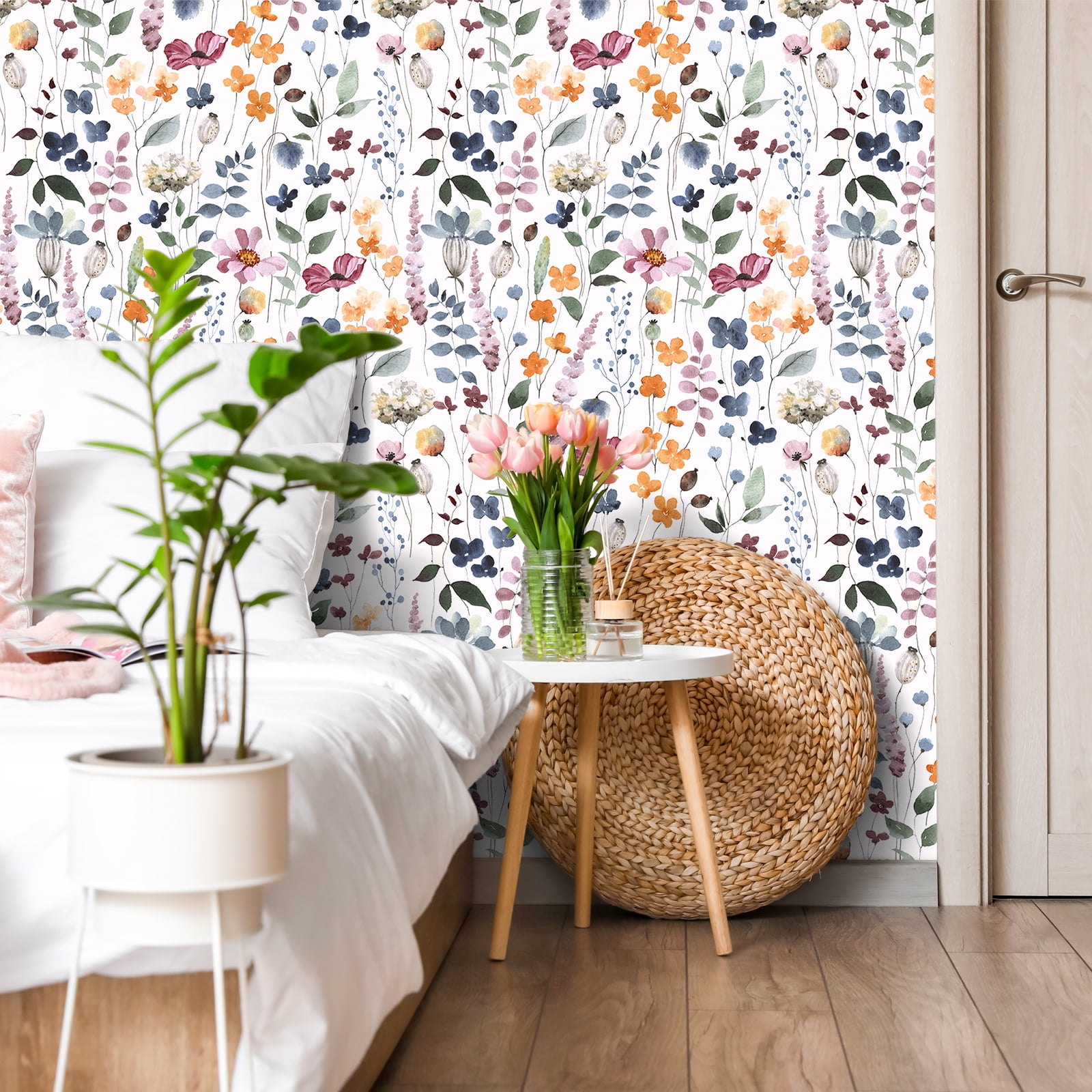 VEELIKE Peel and Stick Floral Wallpaper 17.7''x354'' Rustic Pressed Leaves Vintage Floral Contact Paper for Walls Cabinets Shelves Drawers Removable Wallpaper Floral Mural for Bathroom Bedroom Nursery