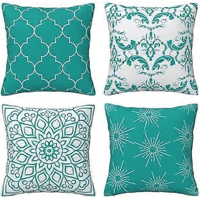 Pack of 4 Cushion Covers Geometric Pattern Decorative Cushion Cover Cotton Linen Pillowcases (50 x 50 cm, Green)