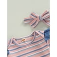 thumbnail image 5 of Seyurigaoka 3Pcs Baby Girls Fall Outfits Long Sleeve Striped Romper Tops + Suspender Skirts + Headband Set for 0-24M Toddler Kids, 5 of 9