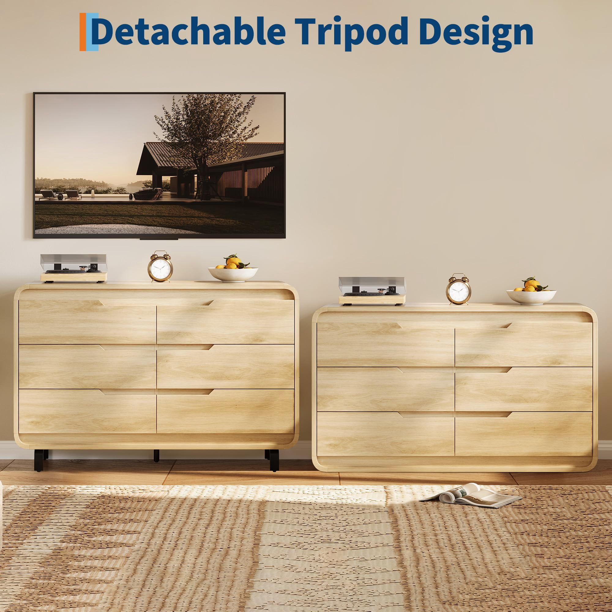 6 Drawers Dresser for Bedroom & Nursery, Modern Dresser with Safe Rounded Corners & Hidden Handles,Wooden Dresser Chest with Heavy Duty Anti-Tip Structure, Wide Storage Cabinet for Living Room