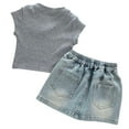 thumbnail image 3 of Clothes for Girls Clothing Sets Suitable For 3 10 Year Old For Casual Summer Wear. Blouse Top And Denim Short Skirt Set. Casual Clothing. Comfortable Elastic Material. For Daily Wear.(Size:7-8 Years), 3 of 8