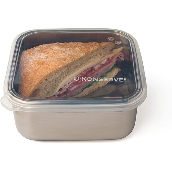 U-Konserve Stainless Steel Food Storage Bento Box Container, Leak Proof Silicone Lid Dishwasher Safe - Plastic Free (30oz Clear)