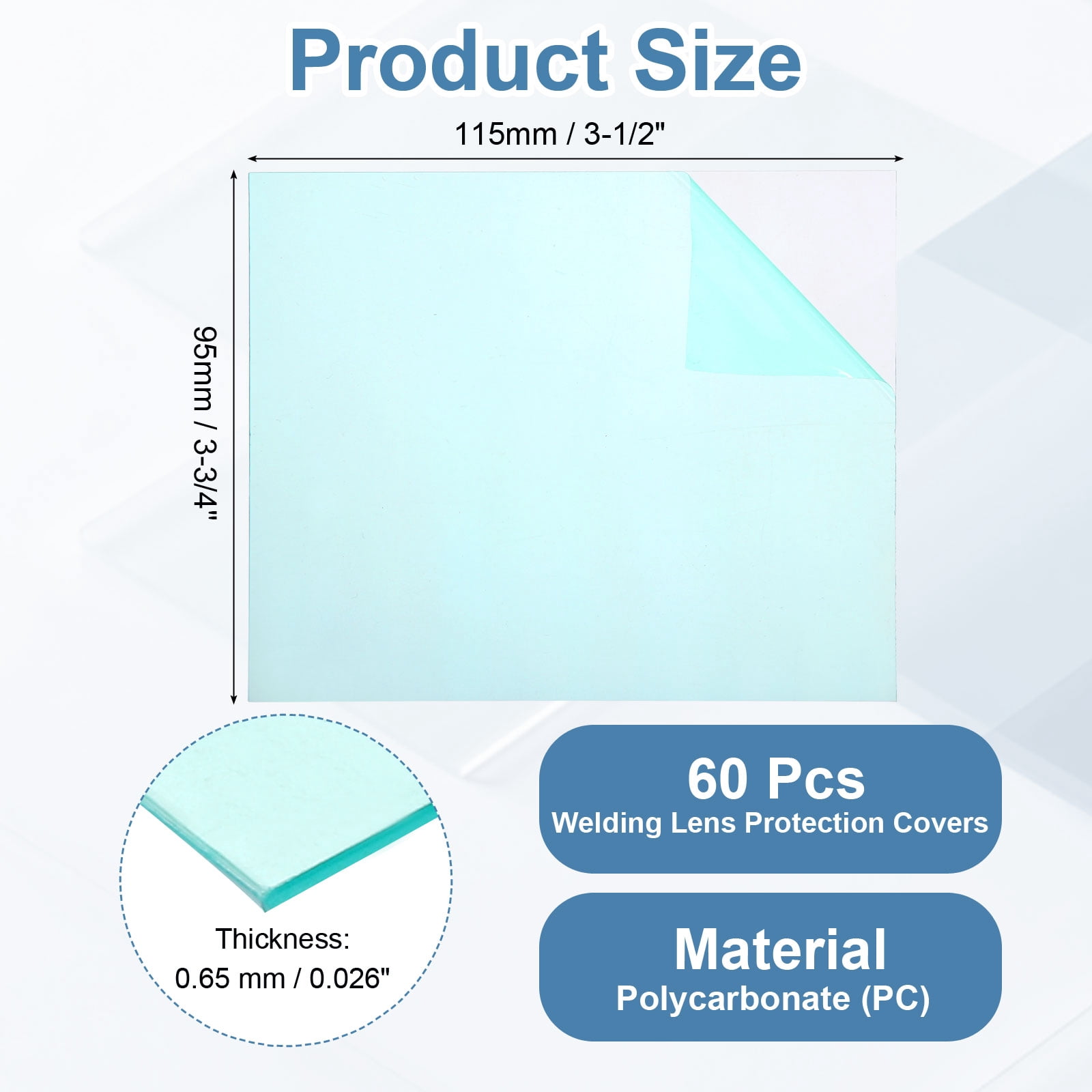 Uxcell 3-1/2 x 3-3/4 Inch Welding Protection Lens, 60 Pcs Clear PC Lens Cover Replacement Welding Helmet Hood Transparent Protective Covers Right Angle