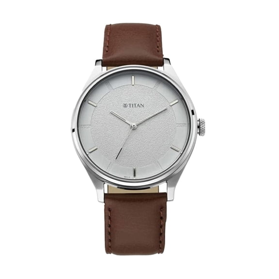 Titan Mens Classic Analog White Watch: Gradient Dial & Sleek Markings with Leather Strap-NS1802SL13