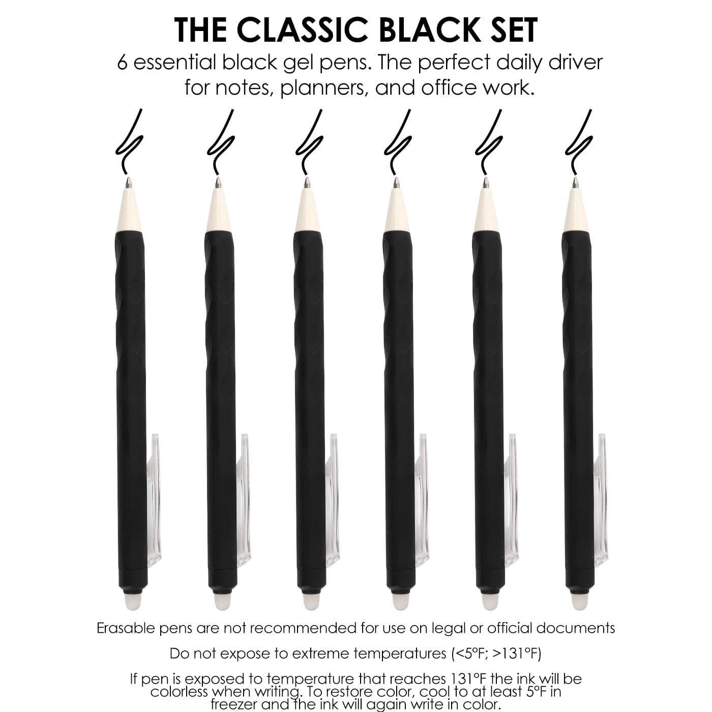 Erasable Gel Pens  Medium Point 0.7 Mm Make Mistakes Disappear For Drawing Writing Planner Pack Of 6 Black