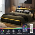thumbnail image 3 of Bestier King Bed with Upholstered Headboard, Hidden Storage Compartment, 2 Dust-proof Drawers | Platform Bedframe with Led Lights & Charging Station,  Black, 3 of 12