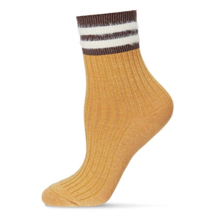 MeMoi Women s Luxe Cotton Blend Athletic Striped-Cuff Crew Sock - Womens - Female 9-11 Black