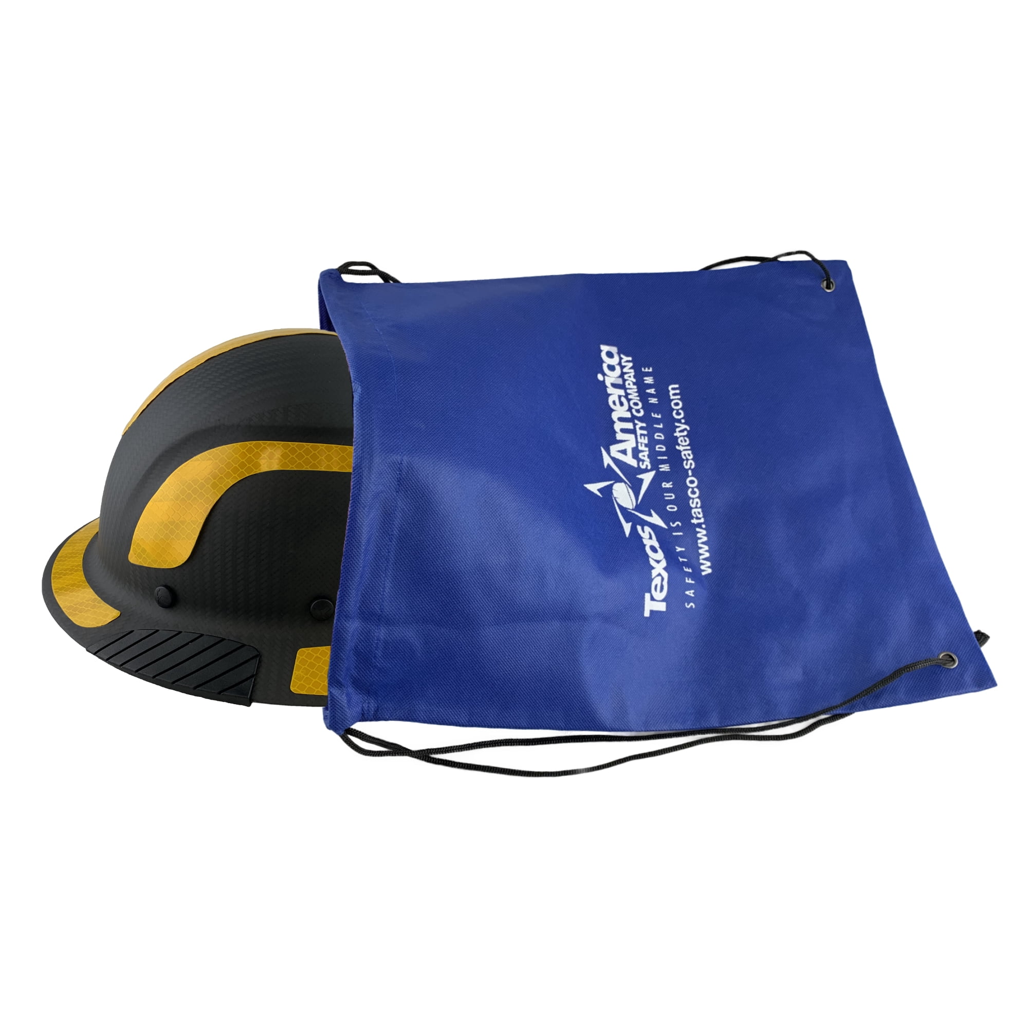 Lift Safety Helmet - Actual Carbon Fiber Full Brim Hard Hat - Matte Black with Yellow Reflective Decals with Hard Hat Tote Bag