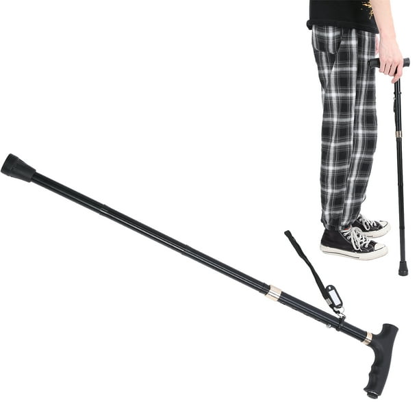 Adjustable Walking Stick, Foldable Cane Equipped With Lighting Equipment  Black Foldable And Portable For Slipping During Walking 
