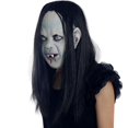thumbnail image 3 of Máscara de fantasma de Halloween con cara de fantasma de terror, piel de látex de zombi de terror con peluca de simulación (cabello negro), tamaño: 25 x 21 cm, peso: 180 g, 3 of 4