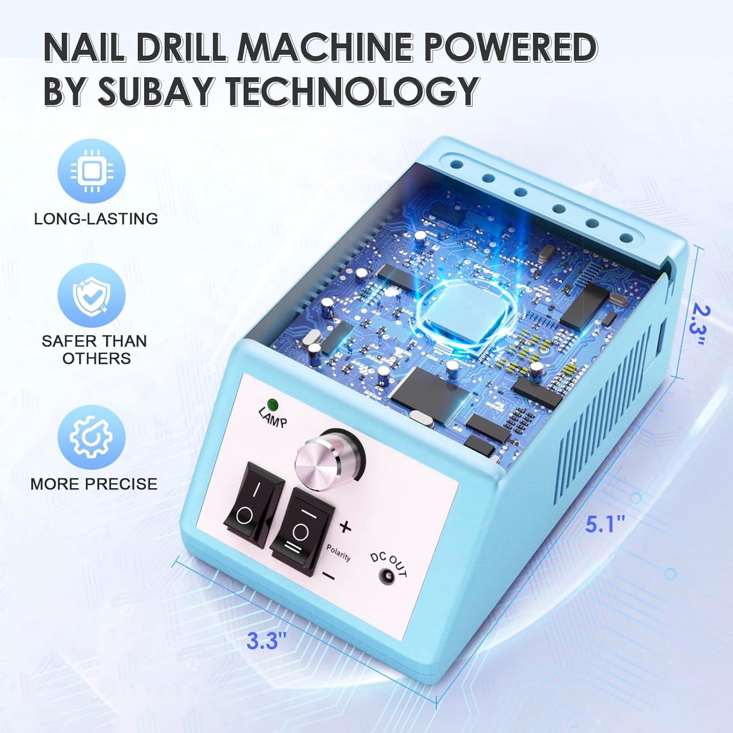 COSITTE 20,000 RPM Electric Nail Drill Set, Acrylic/Gel Remover, Home/Salon Manicure-Glacier Blue