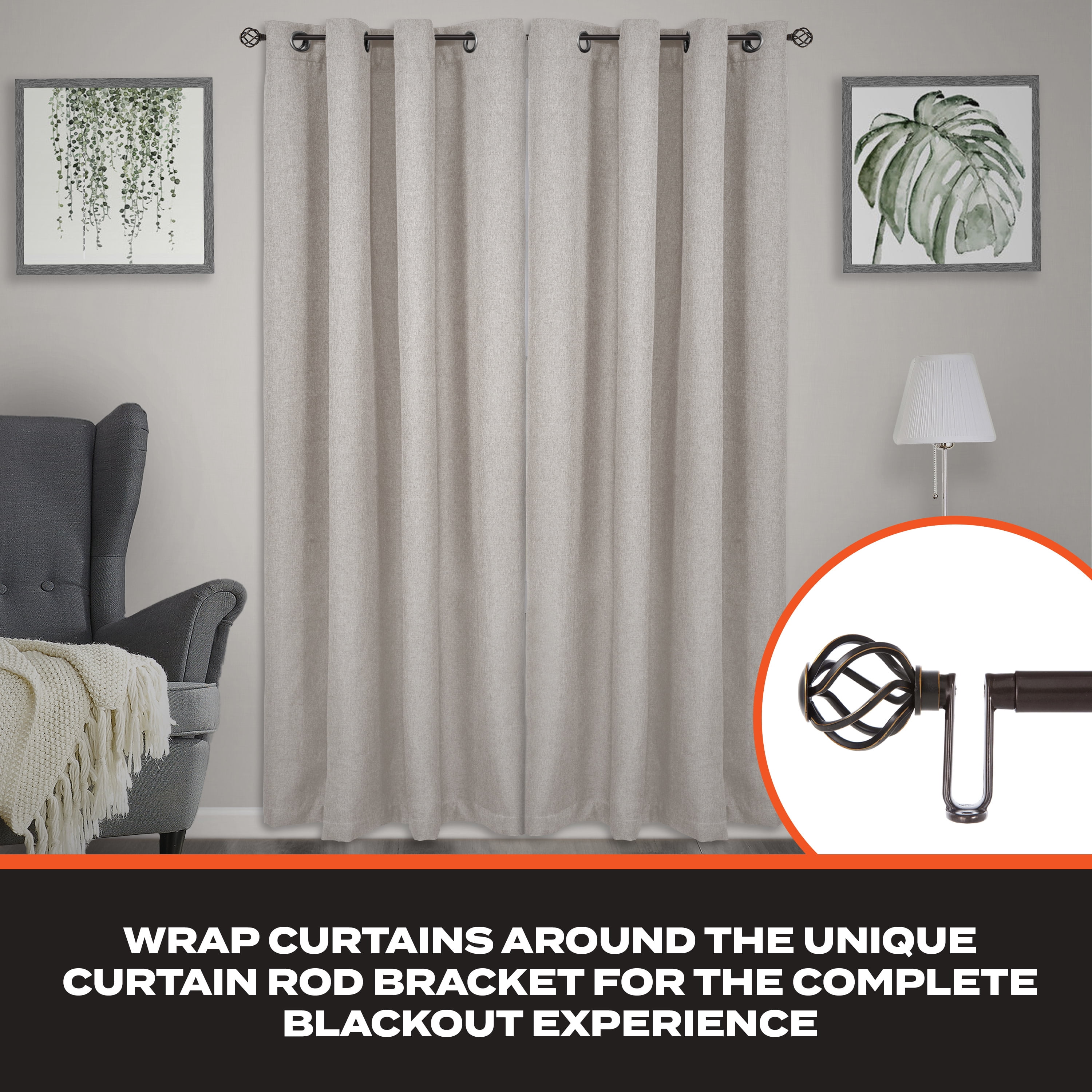 Sun Zero Cage 3/4” Decorative Blackout Curtain Rod, 36-66", Oil Rubbed Bronze