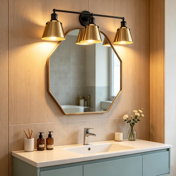 YANSUN 24in 3-Light Bathroom Vanity Light, Industrial Black & Gold Wall Sconce with E26 Base (Bulbs Not Included) for Bathroom, Mirror, Makeup Area