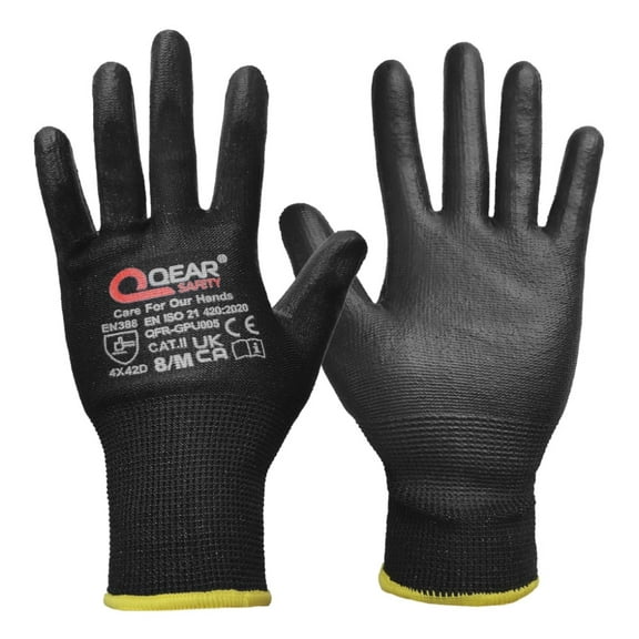 Qear Safety Thin Breathable Unisex Work Gloves, HPPE/Glass Fiber yarn Black