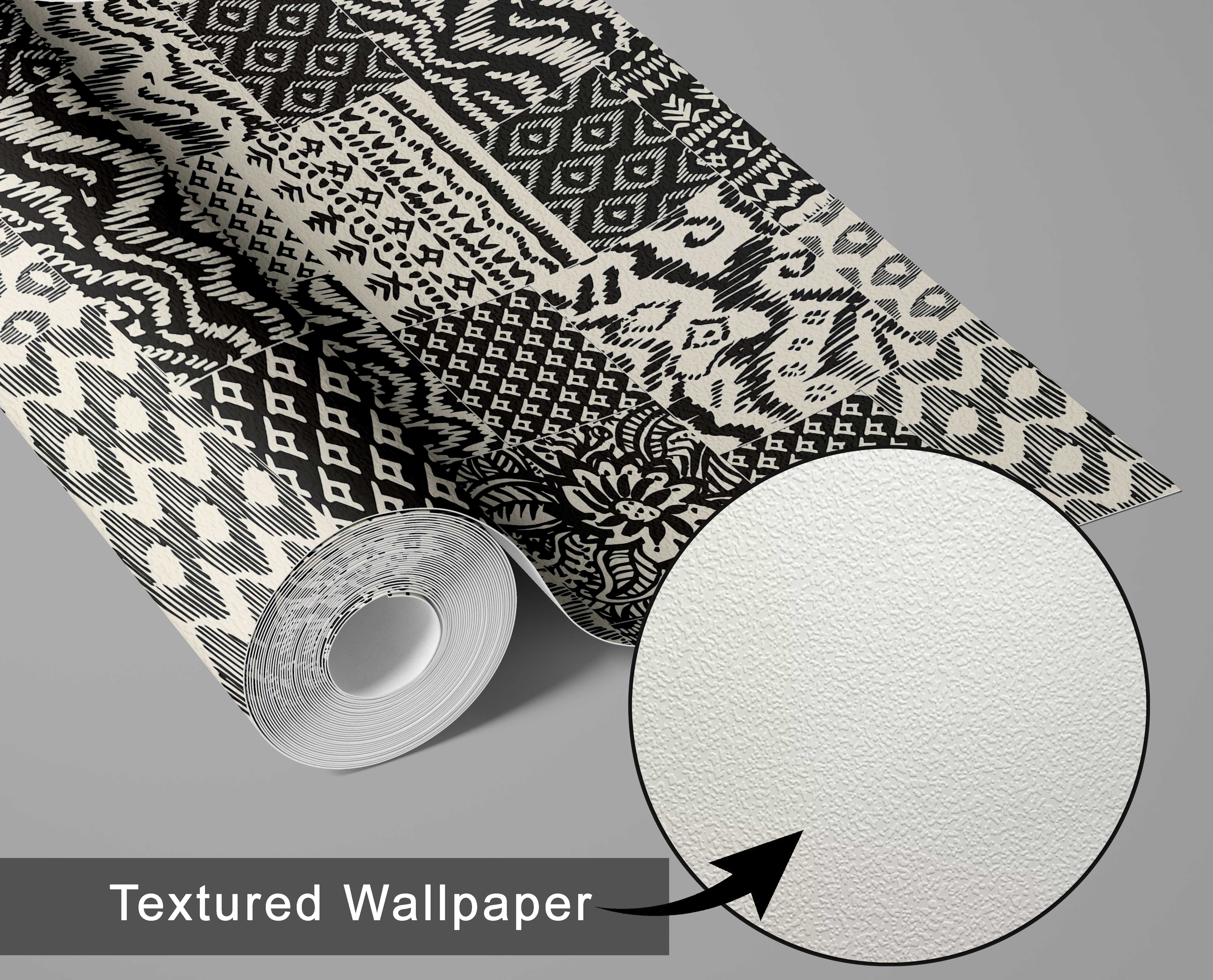 S4Sassy Modern Patchwork Ikat Wallpaper - Black Wall Covering, 25" x 360" Self-Adhesive Textured Vinyl Wall Paper, Decorative Wallwrap, Easy DIY Walls Covering For Bedroom, Cabinets, Living Spaces