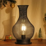 11''H Vase Shape Metal Battery Operated  Lamp with LED Edison Bulb(Black)