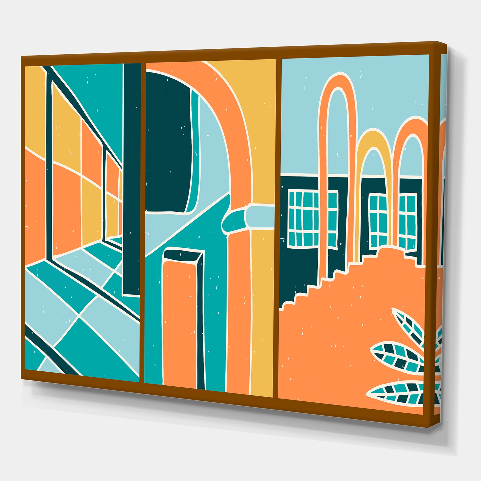 Designart ' Geometric Shapes Vintage Style Building Windows ' Modern Canvas Wall Art Print