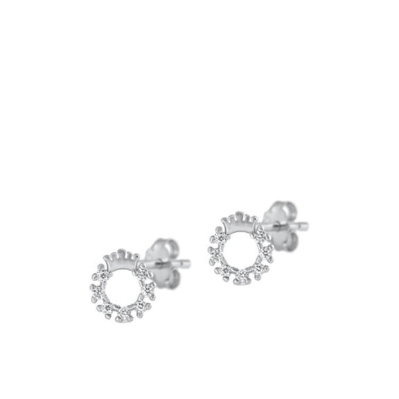 Sterling Silver Clear Cubic Zirconia Studded Crown Wreath Earrings 925 New Jewelry Female Unisex
