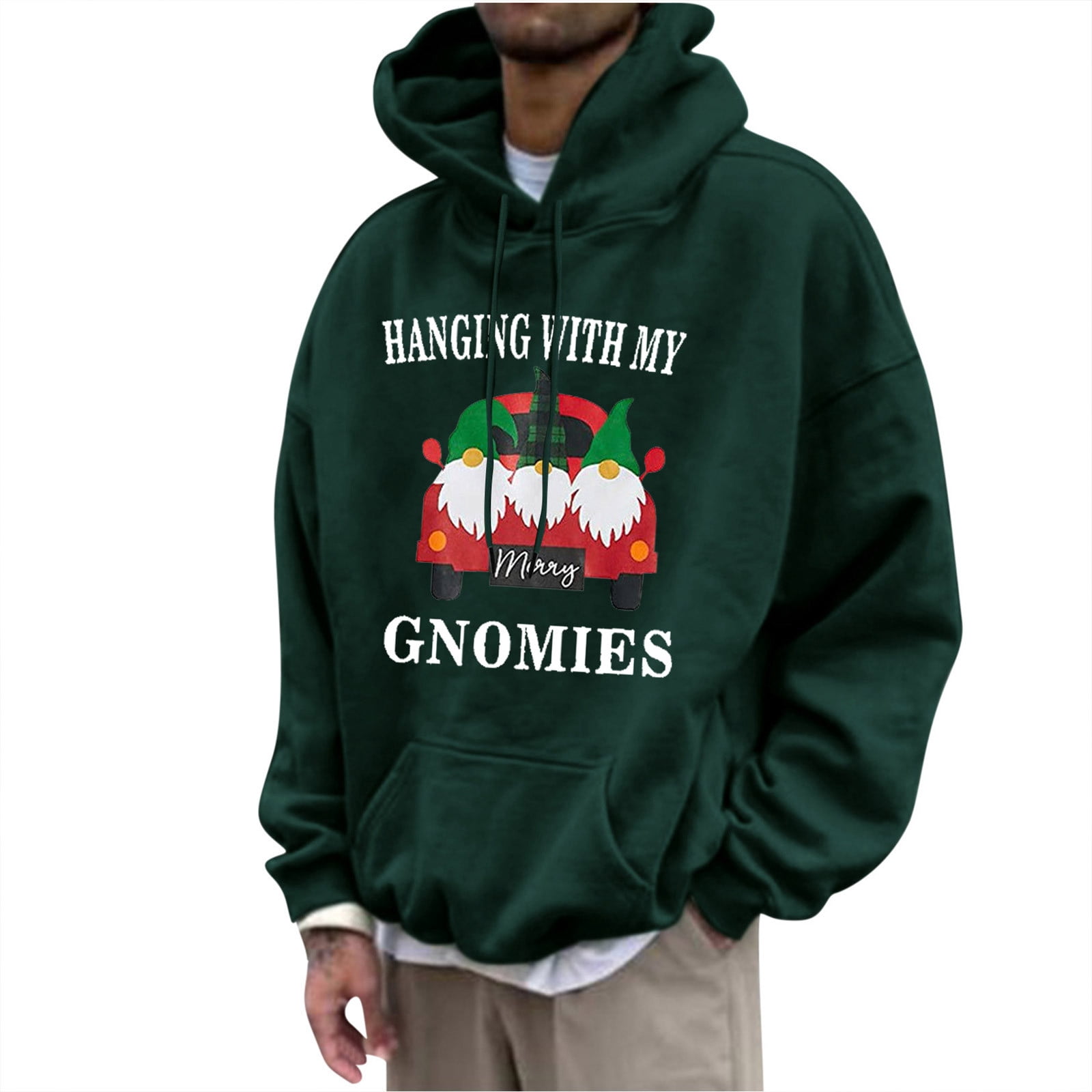 WXLWZYWL Uglu Christmas Hoodies for Men Gnome Hooded Sweatshirt Novelty Sweater Elf Long Sleeve Pullover Loose Fit Drawstring Hoodie