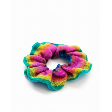 Turquoise Rainbow Woven Scrunchie