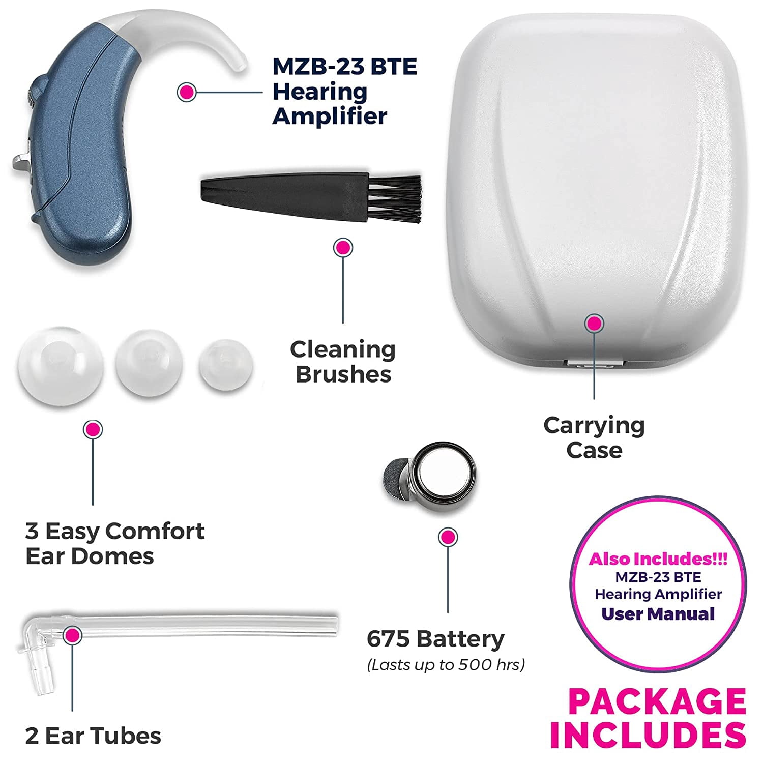 MEDca Digital Hearing Amplifier Pair - Rechargeable - Behind-The-Ear for Adults - Blue