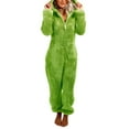 thumbnail image 2 of Blotona Women Juniors Fleece Plush Warm Hooded Pajamas Jumpsuit Thick Plush Sleeping Romper with Bear Ear Hat Autumn Winter Long Sleeve Solid Color Loose Casual Sleepwear Homewear, 2 of 4