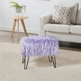 thumbnail image 4 of Faux Fur Foot Stool Ottoman – Upholstered Vanity Chair w/Natural Wood Legs - Soft Compact Padded Seat for Makeup Room, Living Room, Bedroom – Decorative Accent Furniture Lavender, 4 of 20