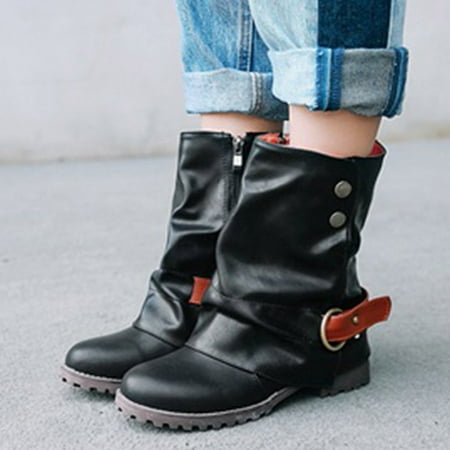 

MIASHUI Retro Women Autumn Winter Zipper Square Heels Short Booties Round Toe Shoes Women Sneakers Shoes Wedges Women Shoes Casual