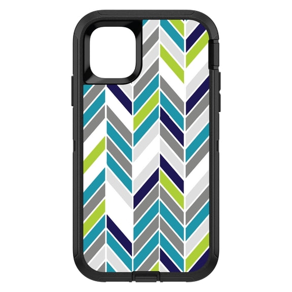 DistinctInk Custom SKIN / DECAL compatible with OtterBox Defender for iPhone 11 Pro MAX (6.5" Screen) - Teal Navy Grey Herringbone