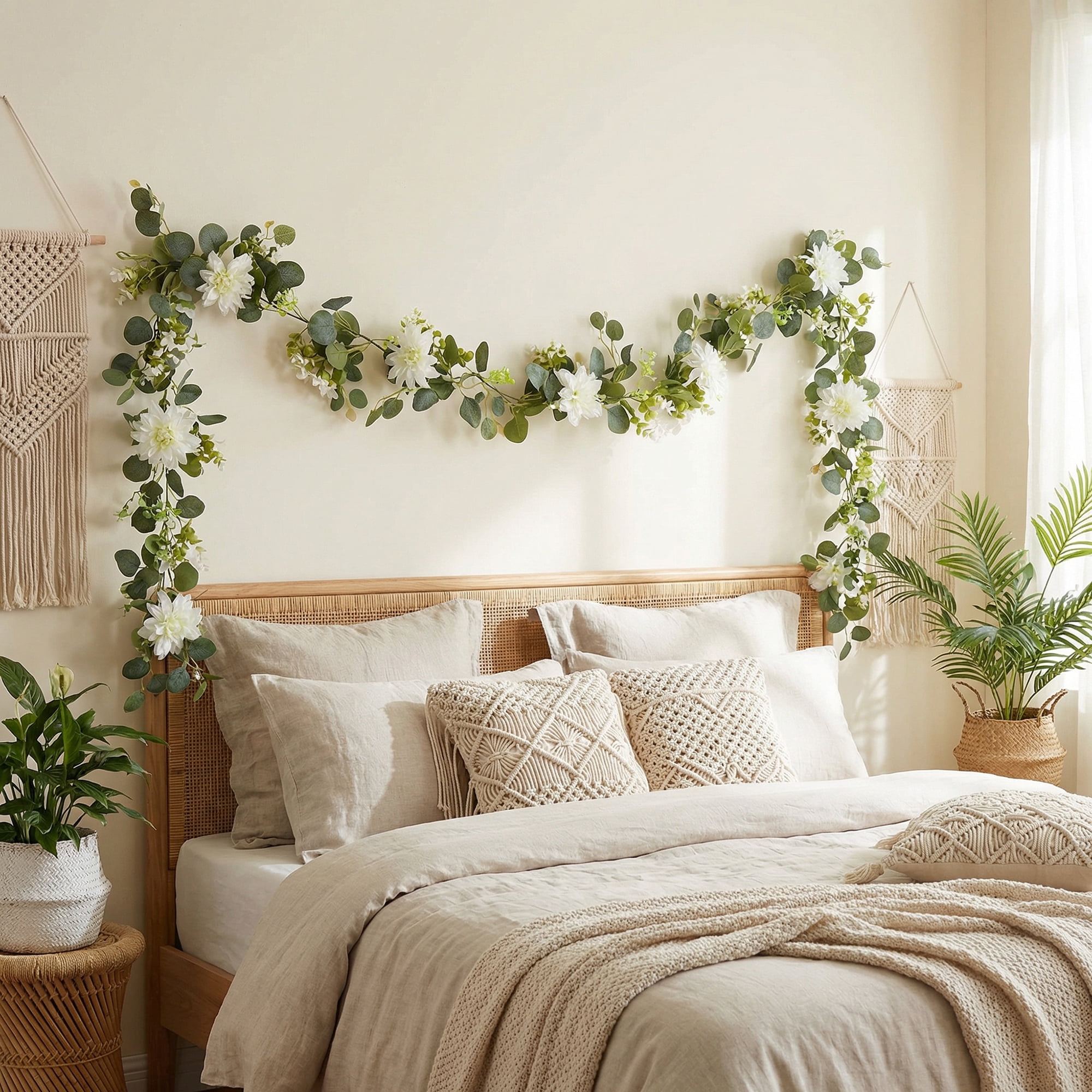 Unique Bargains 4Pcs Artificial Eucalyptus Garland Faux Vine White Champagne 71inch