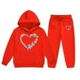 thumbnail image 4 of Girls' Clothing Sets Clearance Long Sleeve Heart Printed Shirt Pants Set Graphic Print Casual Clothes Set for Children Kids,Red,2-3 Years, 4 of 4