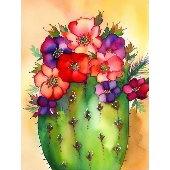 5D DIY Diamond Painting Set "Cactus Plants, Flowers" Round Diamond Art Crafts for Adults, Suitable for Wall Decoration, Bedroom and Home Decoration