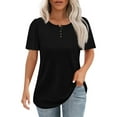 thumbnail image 2 of NAMTYQX Womens Tops Dressy Casual Plus Size Comfort Trendy Loose Fit Casual Soft Solid Color Crewneck Short Sleeve Black Size 3XL, 2 of 5