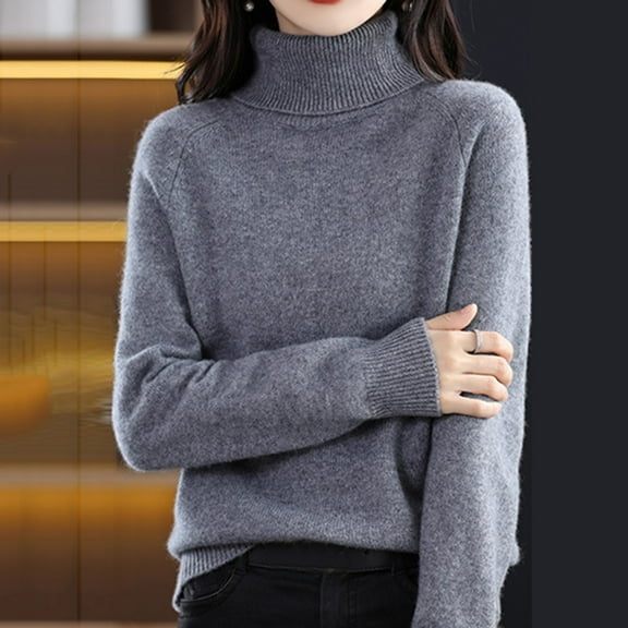 Women Casual Long Sleeve Turtleneck Sweaters Pullover Loose Fit Women Grey Sweater Warm Light Sweaters for Women