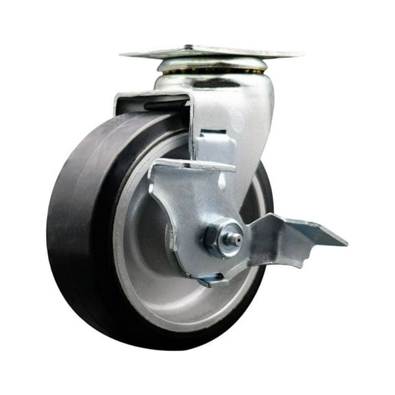 5 Inch Rubber on Aluminum Swivel Caster with Roller Bearing and Brake SCC
