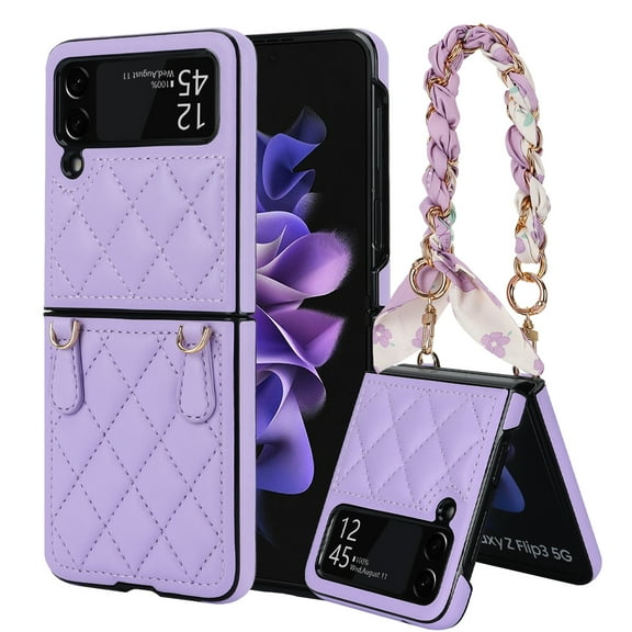 Dteck Slim Case for Samsung Galaxy Z Flip 4 with Wrist Strap Bracelet Silk Scarf for Women Girls, Anti-Fall Shockproof Protective Cover for Galaxy Z Flip4 5G,Purple