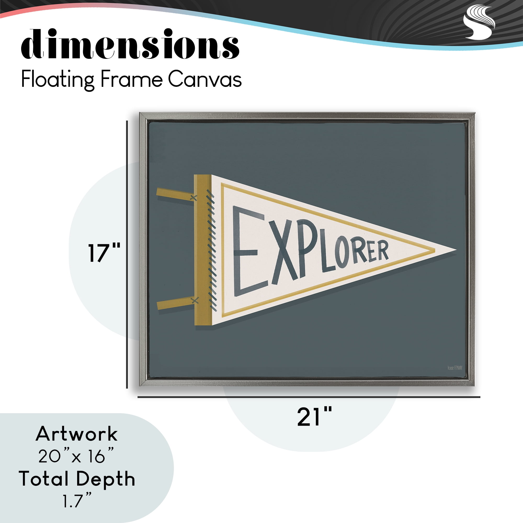 Stupell Industries Explorer Retro Pennant Gray Framed Floater Canvas Wall Art, design by House Fenway